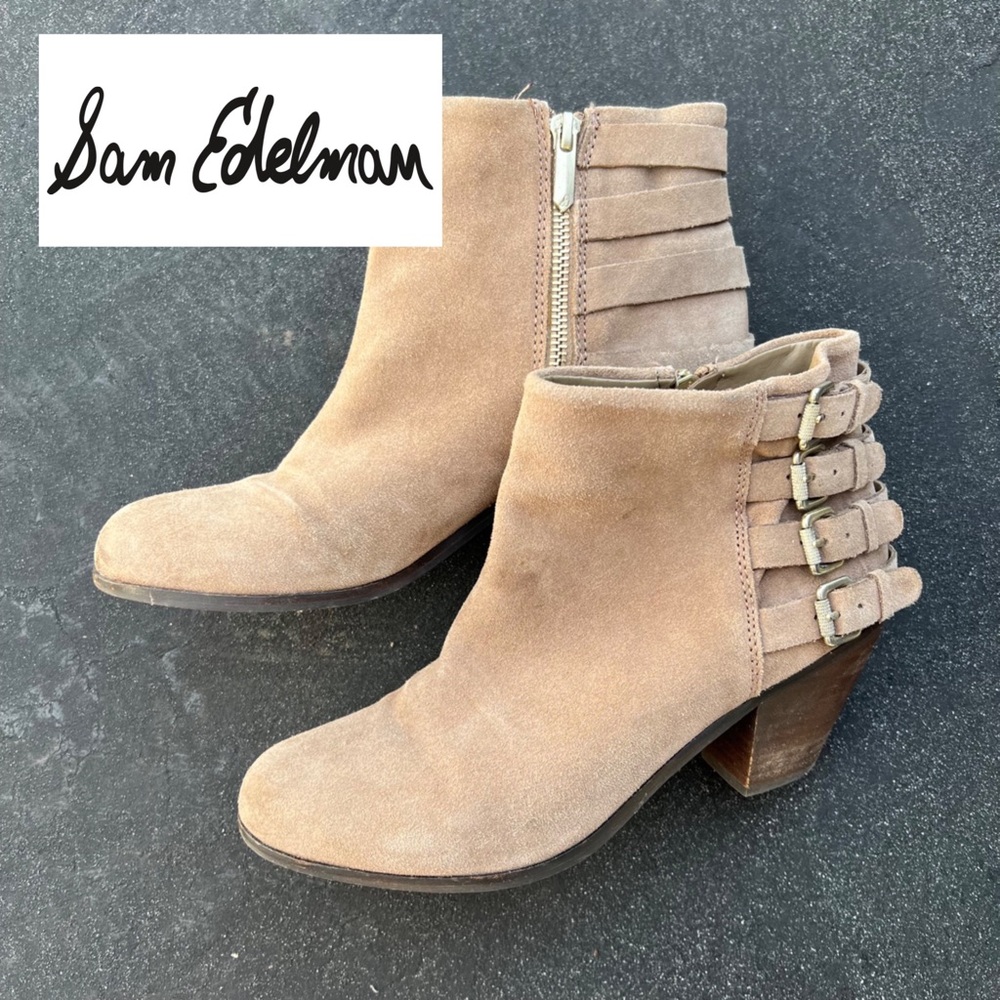 Sam Edelman Suede Ankle Booties with Side Buckles in Tan Size 9